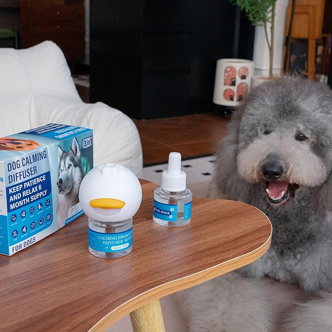 Dog Calming Pheromone Diffuser Kit for Dogs/Puppies Anxiety Relief Stress Reduction, 48ml x 2 and1 Plug-in Diffuser Reduces Destructive Behavior, Pee Accidents, Separation Anxiety, Barking