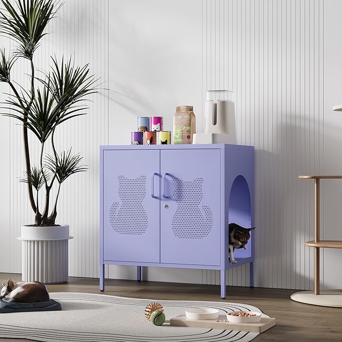 Multifunctional Large Cat House 2 Door Lockable Pet Enclosure Storage Cabinet with Adjustable Shelves Easy to Assemble Indoor Outdoor Storage Cat Food Purple Size: 33" H X 29.5" W X 19.7" D