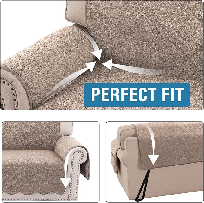 H.VERSAILTEX Waterproof Quilted Couch Covers Non Slip Sofa Covers Protector Slipcovers for Dogs Couch Covers for 2 Cushion Couch Sofa Pet Furniture Protector Modern Fleece Fabric (Loveseat,Taupe)