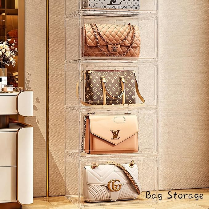 Extra Large Clear Acrylic Shoe Boxes with Magnetic Doors - Stackable Sneaker Display Case for Shoes Storage, Side Opening Dust Proof Organizer Containers for sneakers, Boots, Purses
