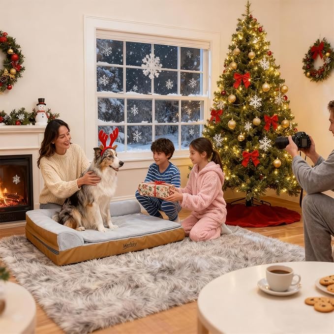 Heated Dog Bed Medium Sized Dog, Heated Pet Bed Waterproof Cover, Medium Orthopedic Dog Sofa Bed Memory Foam with Pet Heating Pad - 27.95x23.2x6.3in