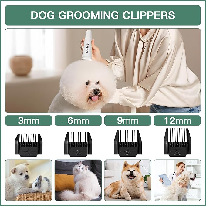 Pet Grooming Kit, Professional Dog Clippers Vacuum Suction 99% Hair, 3L Large Dust Cup Dog Grooming Vacuum for Shedding with 5 Pet Grooming Tools, Low Noise Pet Grooming Supplies (White)