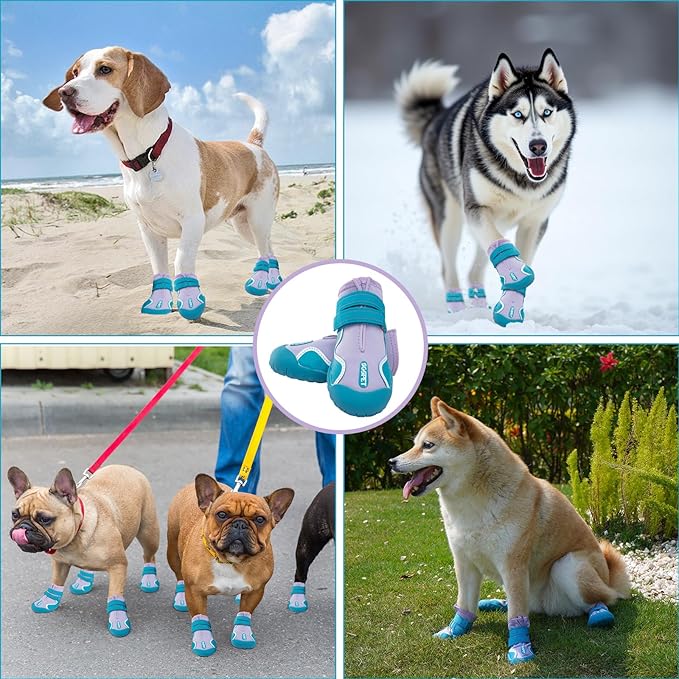 Dog Shoes, Waterproof Dog Booties Paw Protector for Hot Pavement, Snowy Day, Outdoor Walking Skip-Proof Dog Shoes Blue 2.8in L