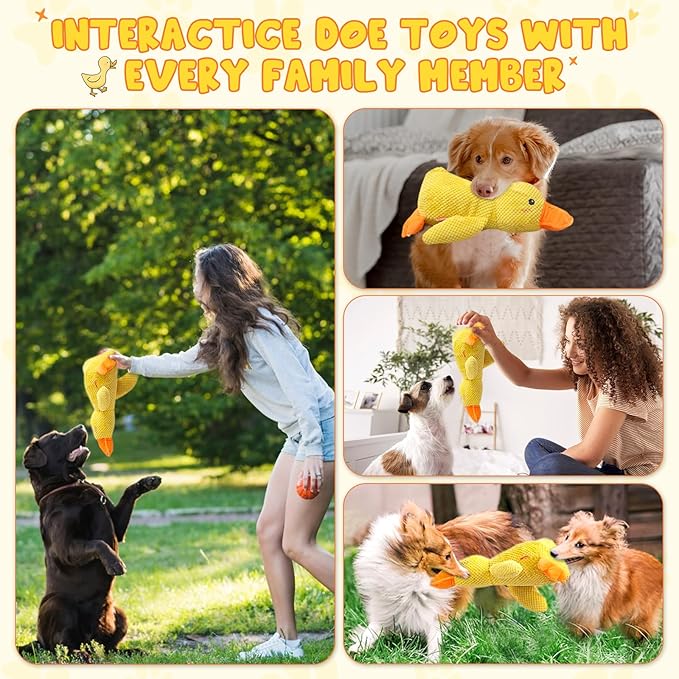 Mellow Calming Duck Dog Toy, 2026 Upgrade Calming Duck Toy for Dog, Interactive Toy with Quack Sound, Soft Plush Stuffed Calming Duck Pillow for Puppy Keep Busy (Yellow)