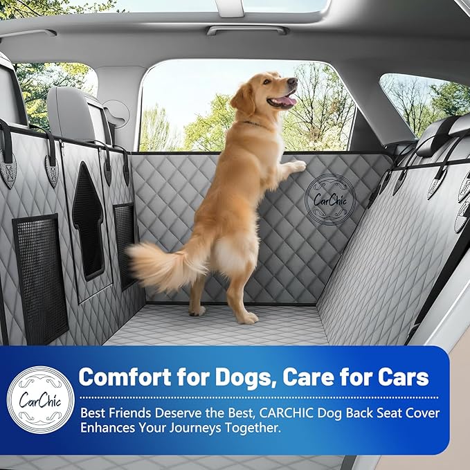 Dog Car Seat Cover for Back Seat - Waterproof Pet Hammock with Embedded Insert Door Protectors, 600D Oxford Scratch-Proof,Belt Opening,Machine Washable for Cars, SUVs,Small - Trucks