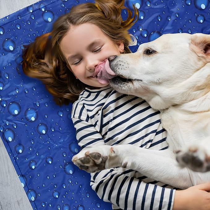 Cooling Pad Mat for Sleep Cooling Mattress Pad Gel for Bed, Relieve Pain, Summer Hot Flashes, Adult, Pets, No Water or Electricity Required(Plain,Dark Blue,48 x 28 Inch)