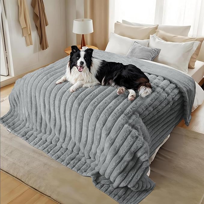 Waterproof Dog Blanket for Couch, Luxury Plush Washable Large Dogs Blankets for Furniture Protection, Super Soft Calming Pet Blanket for Indoors (Grey, 50"x60")