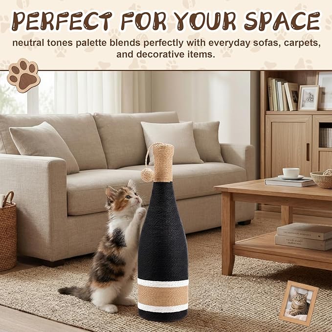 Shappy Cat Scratching Post 24 Inches Red Wine Bottle Simple Design Premium Cat Scratching Board with Hanging Sisal Ball Fiber Kitten Scratcher Suction Cup Base for Pet Toys Indoor Small Medium Kitten