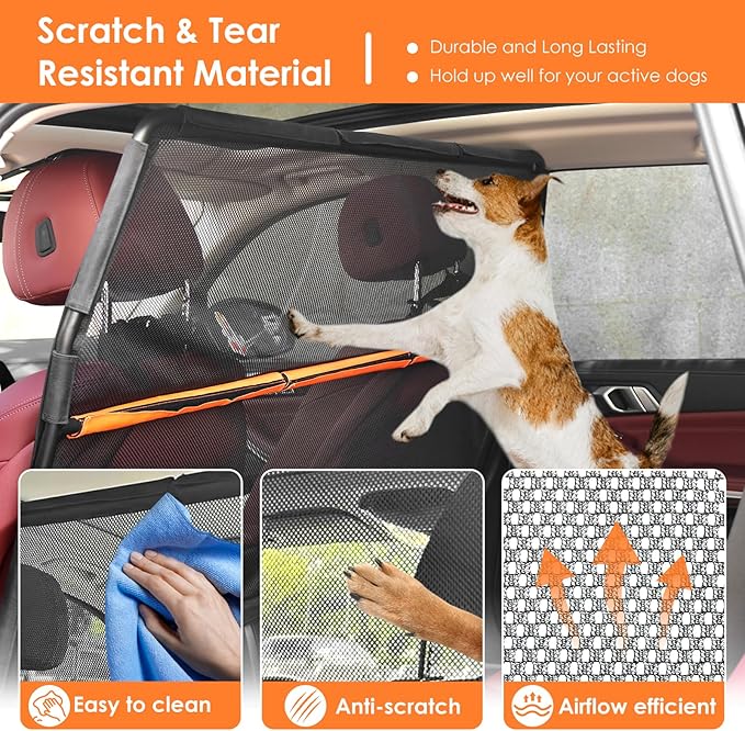 Dogs Car Barrier Wide 50", Dog Barrier Made of High Density Nylon & PVC for Anti-Scratch by Dogs, Car Dog Barrier with One-Piece Design for Easy Installation for Cars, Trucks and SUV