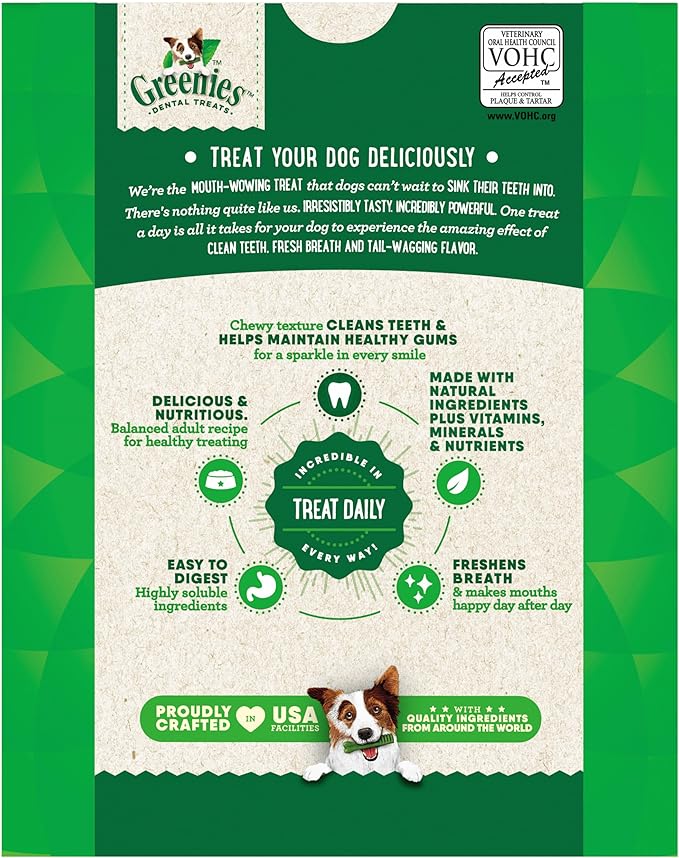 Greenies Veterinarian-Recommended Natural Dental Dog Treats Regular Size, Original Flavor, 27 oz. Pack, 96 Count