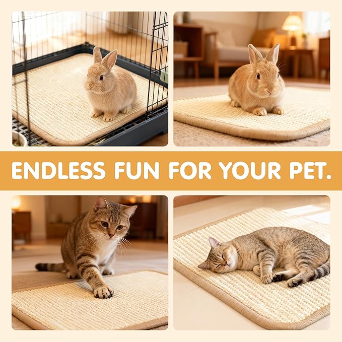 Rabbit Scratching Pad, Sisal Bunny Scratch Mat for Cages - 2PCS Natural Rabbits Nail Scratcher for Indoor Rabbit Chew Toys & Bedding, 16x12 Inch
