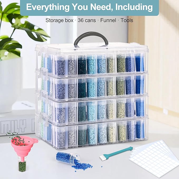 Diamond Painting Storage Container, 4-Tier Bead Organizer Box with 200 Slots, Stackable Crafts Organizers for DIY Diamond Art Accessories Craft Jewelry Bead Storage