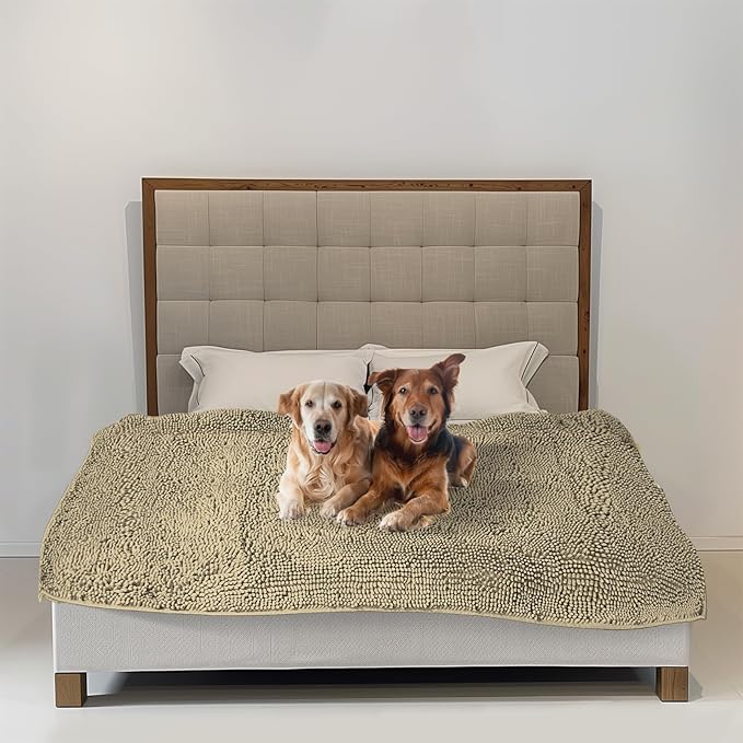Muddy Mat® Dog Blanket - Chenille Water Absorption Blanket for Bed & Couch Cover for Dogs Washable, Anti-Slip Soft and Durable Furniture Protector for Dogs - Beige 52"x72"