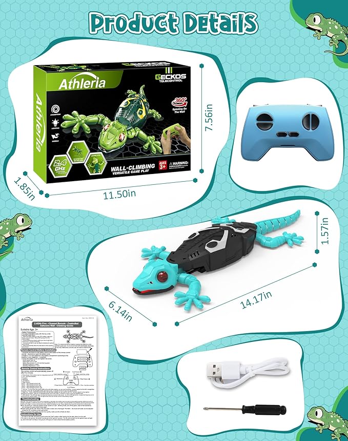 Rc Wall Climbing Gecko Toys for Kids Age3+, Blue Wall Crawler Gecko,Remote Control Car, Electric Lizard with Led Glowing Eyes,Easter Basket Stuffers,Cool Toys Easter Birthday Gifts for Boys Girls