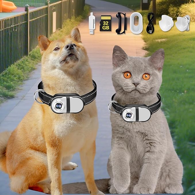 HD 1080P Cat Camera Collar with Video Record Wireless Mini Sport cam,Small Action Cameras,Body Camera for Pet Supplies/Stuff,Outdoor/Inoor Birthday Gift No WiFi