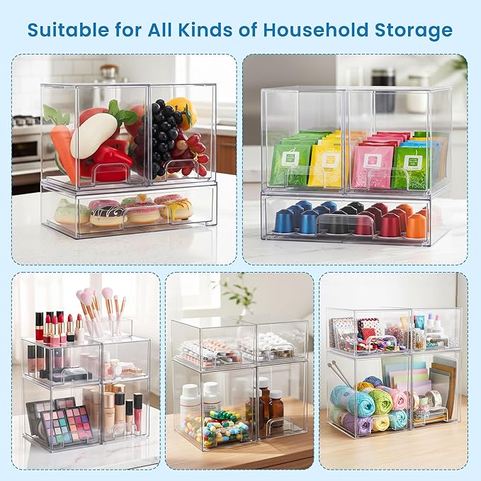 Baby Bottle Storage Organizer - Acrylic Storage Containers, Clear Stackable Drawer Baby Bottle Station Organizer for Countertop Cabinet, BPA-Free, Lead-Free (2 Small+2 High, Clear)