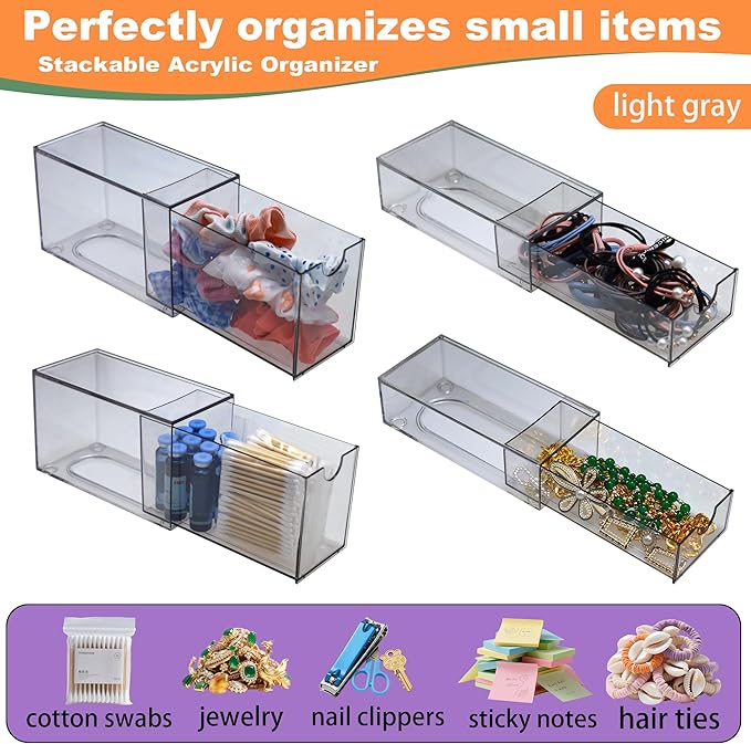 7 Pack Acrylic Makeup Organizer Clear Stackable Storage Drawers Tall Acrylic Bathroom Makeup Organizer for Cosmetic,Beauty Supplies,Ideal for Vanity, Undersink,Cabinet,Desk Home Organization