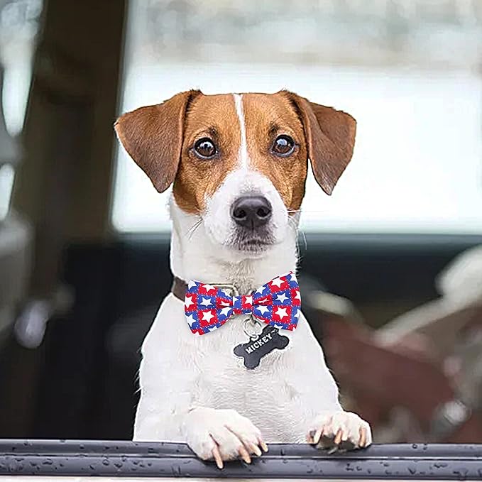 PET SHOW 10 Pack 4th of July Dog Bow Ties Sliding Collar Attachments Puppies Cats Patriotic Bowties for Medium Large Dogs US Flag Bowknots Pet Grooming Accessories for Independence Day