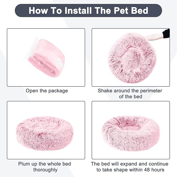 ELSKER&HOME Calming Dog Bed,Donut Washable Warming Soft Round 30 inches Dog Beds for Medium Dogs,Anti-Anxiety Fluffy Plush Cushion Bed Fits up to 50 lbs Pets,Pink