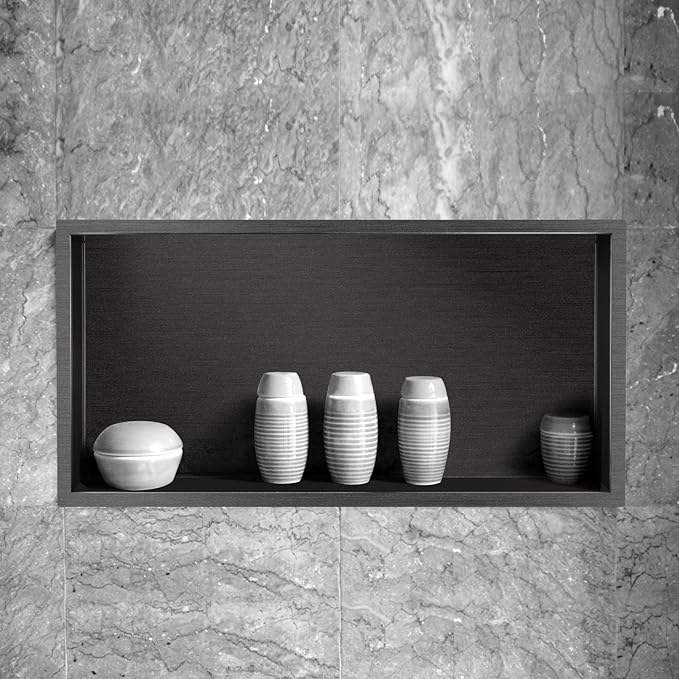 24"×12" Shower Niche Brushed Stainless Steel, Recessed Shower Caddy, Bathroom Shelf Insert Fits for 22.8"x11" Wall Hole Installation (Light Black)