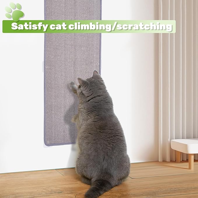 Natural Sisal Cat Scratcher Mat, Wall Scratcher Carpet, Cat Climbing Wall, Large Tall Scratching Post, Sofa Protector, Scratching Mat Pad for Indoor Cats (Gray, 78.7" Lx15.7 W, 1PC)