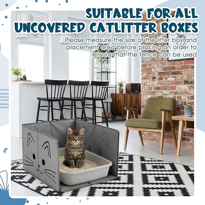 24"L×16.14"W×16.14"H Foldable Cat Litter Box Enclosure Splash Guard with Removable Mat, Cat-print Casing, Large High Sided for Litter Pan Water Resistant Easy Clean Anti-leakage Pee Shields