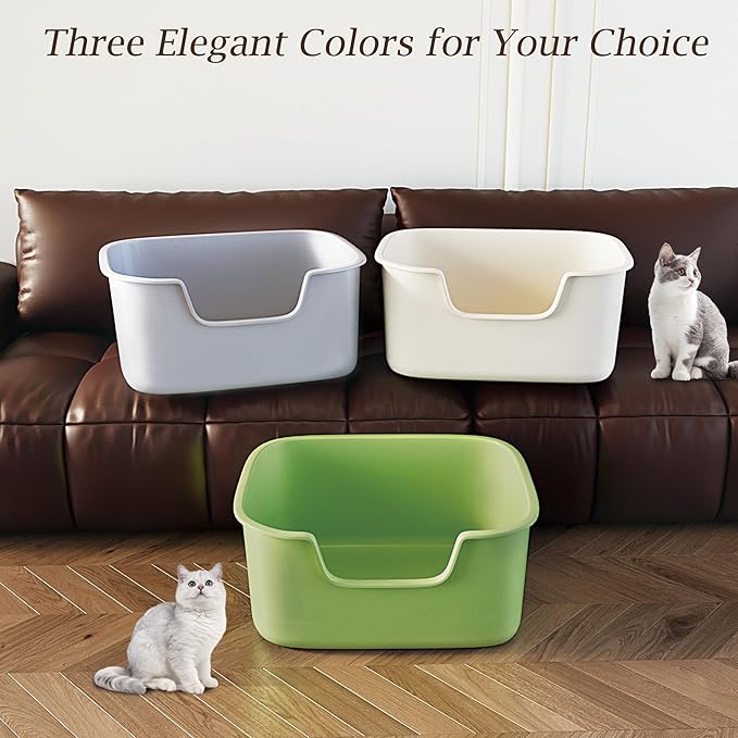 Large Cat Litter Box with High Sides, Side Entry Open Top Deep Tall Litter Pan, Kitty Litter Box for Indoor Small and Medium Cats, Green (Anti-Splashing) 19.7" L x 15.4" W x 8.6" H