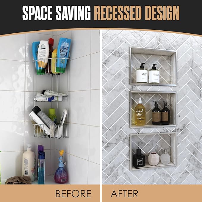 Houseables Shower Niche, Shower Niche Insert Tile Ready, Recessed Bathroom Storage, 12x20 + 12x10, in Wall Shelf, Cubby Inserts, Recessed Shampoo Caddy, Inset Shelves, Built in Nook, Soap Box, Prefab