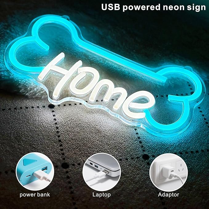 Pet home neon sign - Bone Shaped LED Light "HOME" with Dimmable USB Power, Dog Gifts & Dog Crate Accessories for Pet Room Decor, Safe Silicone & Acrylic Pet Neon Signs for Animal Lovers
