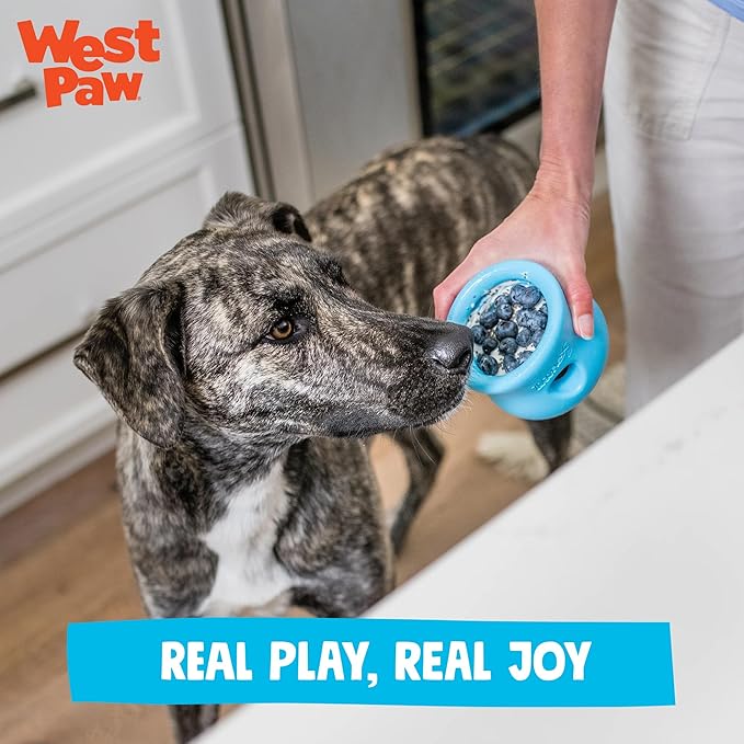 WEST PAW Zogoflex Toppl Interactive Treat Dispensing Puzzle Dog Toy for Mental Stimulation & Enrichment-Holds Kibble & Treats-Lickable, Freezable & Dishwasher Safe-Made in USA-Small-Clover Green