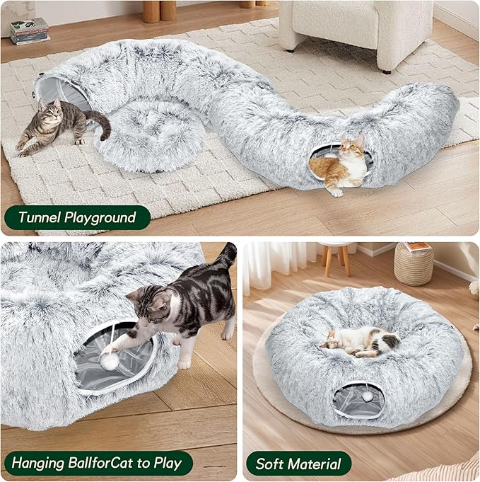 Multifunctional Cat Tunnel Toy - XL Interactive Cat Play Tunnel with Climbing Holes and Thick Resting Mat, Ideal for Mult Homes and Extended Playtime