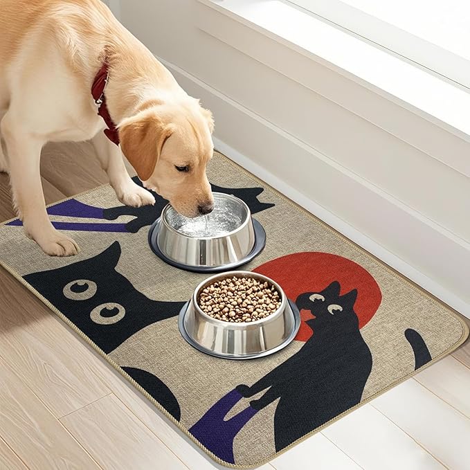 SHIYUE Dog Food Mats for Floors, Absorbent Cat Bowl for Food and Water, Non-Slip Accessories Pet Supplies(17"x30",Beige Pet)