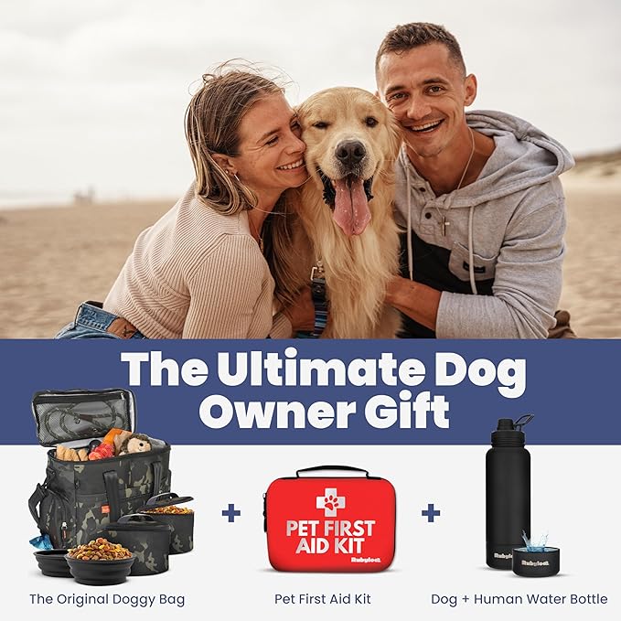 The Original Doggy Bag™- Dog Travel Bag for Supplies - Ultimate Gift for Dog Moms & Dads, Doggy Lovers & Pet Owners for Christmas- Includes 2 BPA-Free Travel Bowls and 2 Food Containers: Camo