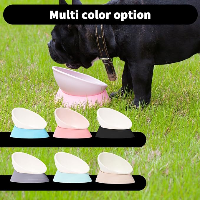 French Bulldog Food Bowl- Slanted Tilted Pug Food Water Bowl,Cat Bowl- Feeder for Frenchie/Shih Tzu/Flat Faced Small Dogs/Puppies/Cats (Black, 2 Cup)