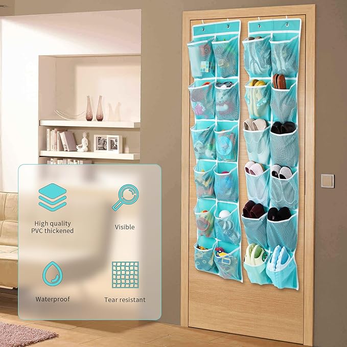 2PK Over the Door 12 Large Pockets Hanging Shoe Organizer, Turquoise