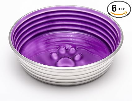 Loving Pets - Le BOL Dog Food Water Bowl Enamel Ceramic Bowl No Tip Stainless Steel Pet Bowl No Skid Spill Proof (Large, Lilac)