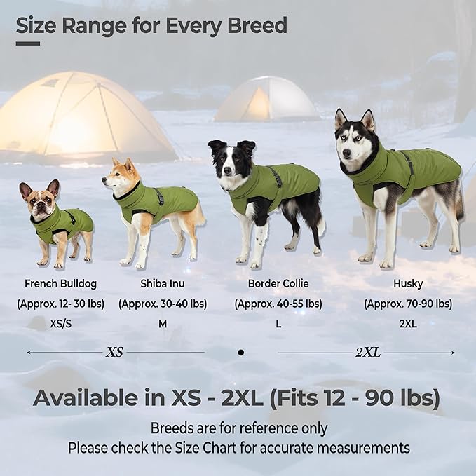 Puffer Dog Winter Coat for Rain and Snow, Water-Repellent and Windproof Jacket Keeps Dogs Warm and Dry, High Collar and Harness Opening Design, Ideal Dog Stocking Stuffer (Green, X-Large)