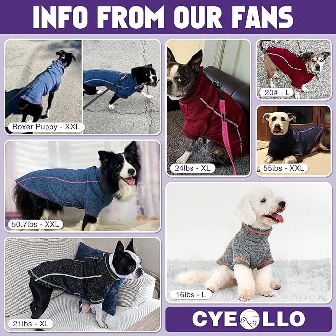 cyeollo Dog Sweater Coat Zipper up Fleece Reflective Jackets with D Ring Warm Clothes Sweaters for Small Dogs Apparel