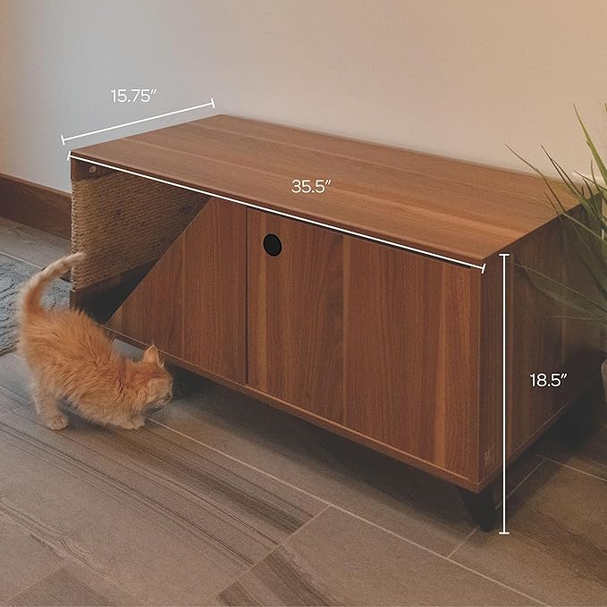 4 Cats & Dogs Jessie Jr. Pet Cabinet with Scratching Post, Cozy Pet Nook & Storage β Modern Engineered Wood Furniture for Cats & Small Dogs, Stylish Compact Design, 35.5β x 15.75β x 18.5β, Oak
