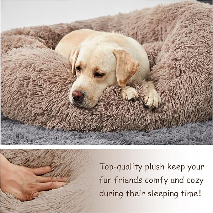 Washable Dog Round Bed - Medium Donut Dog Bed, Comfy Calming Cuddler