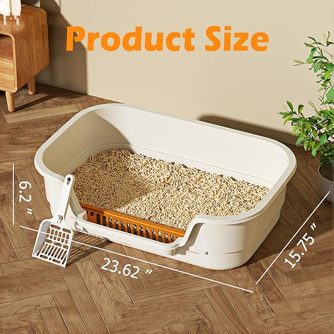 Extea Large Cat Litter Box with High Sides,Cat Boxes for Indoor Cats,Cat Litter Pan for Kitty,Litter Box with Low Entry,Easy to Clean,Anti-Splashing,23.6" x15.7" x6.2" (Green)