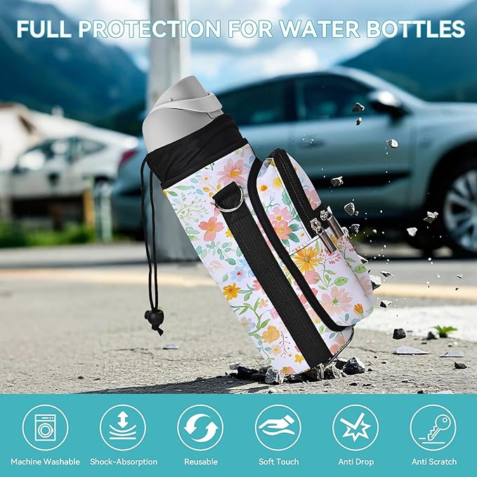 AUPET Water Bottle Sling Bag Sleeve Holder Carrier 25/32/40/64 oz,Insulated Crossbody Water Bottle Case Cover with Strap and Pockets for Men/Women Walking Hiking