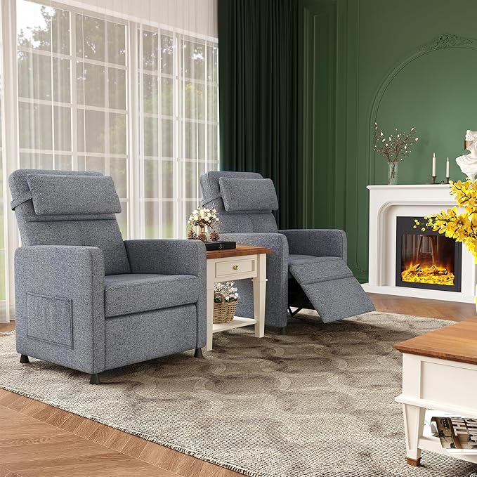 GarveeHome Electric Recliner Chair Living Room Chair Adjustable Power Recliner with Massage & Heat & Lumbar Support & Side Pockets & USB Port(Gray)