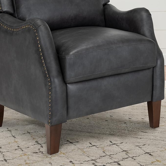 Leather Pushback Recliner Faux Armchair with Rivet Decoration Single Sofa Accent Chair for Living Room Bedroom