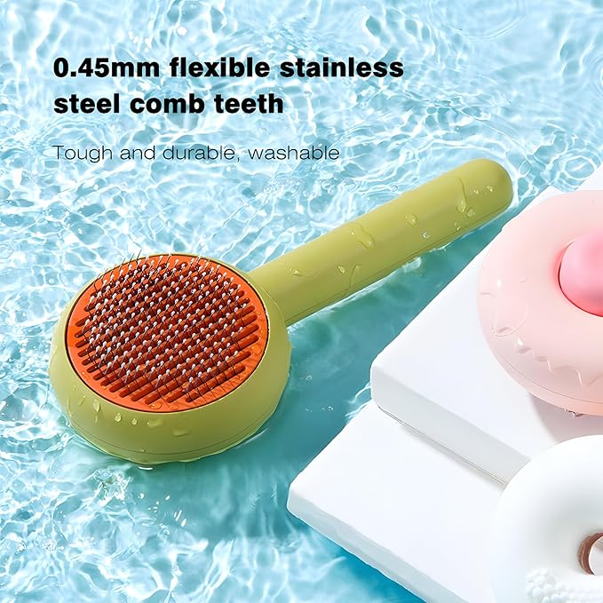 Pet Grooming Brush for Cats and Dogs, Self-Cleaning Sliker Brush for Removes Loose Undercoat, Mats, and Tangled Hair, Shedding Brush for Short or Long Haired Cats/Dogs (Green-C)