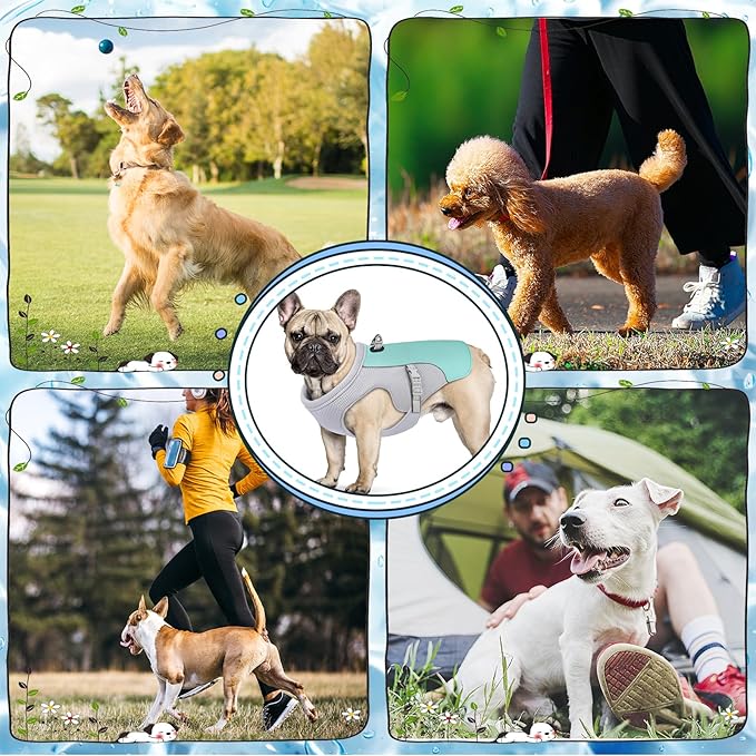 Guzekier Dog Cooling Vest Harness Cooler Jacket with Portable Water Bottle, for Walking, Outdoor Camping and Hunting Training (XL, Blue, White)