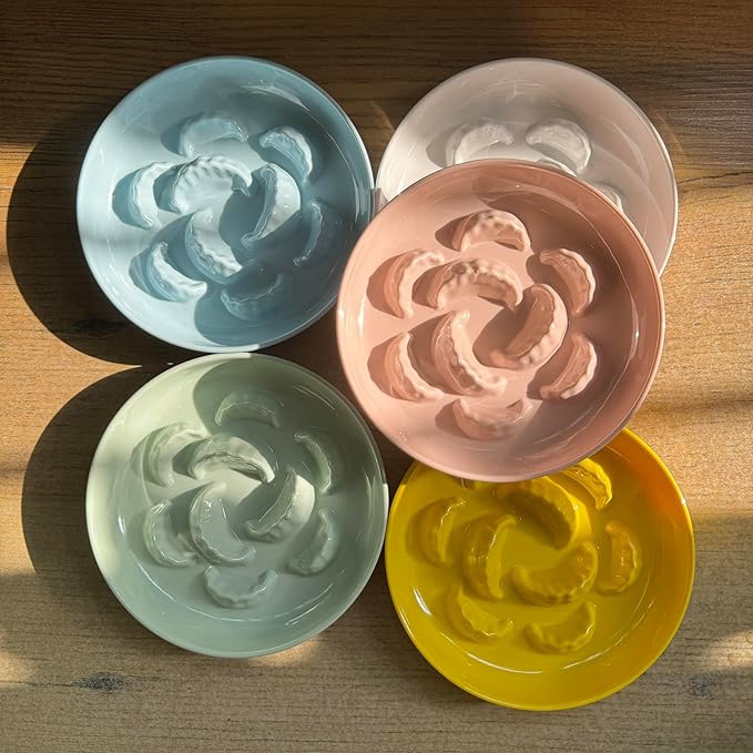 2 Pcs Cat Slow Feeder Bowl for Dry & Wet Food - Unbreakable Melamine Cat Food Plates for Slow Eating - Cute Kitten Bowl - Whisker Friendly & Dishwasher Safe & Non Slip Design (Blue + Pink)