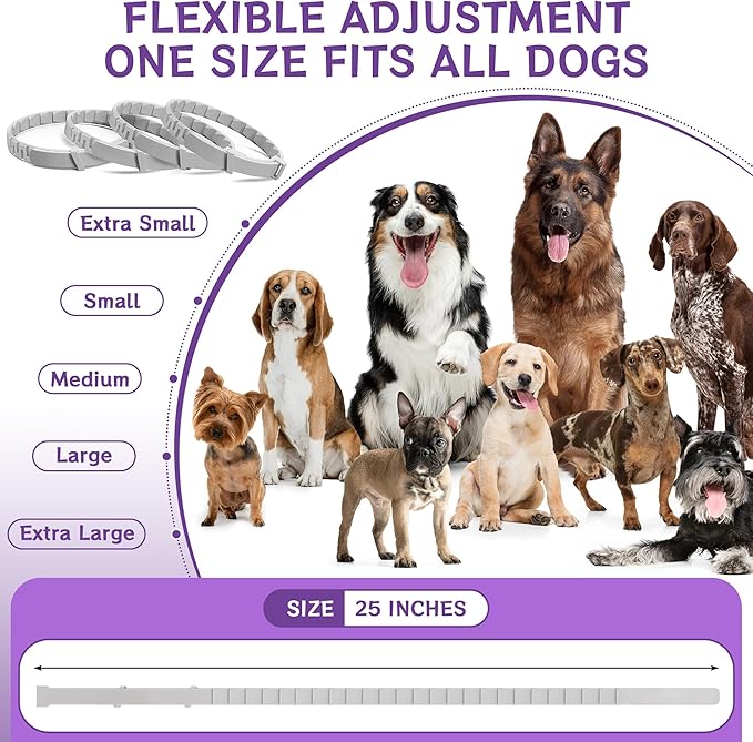 4-Pack Dog Calming Collar with Natural Pheromones | 60-Day Stress & Anxiety Relief for Puppies & Adult Dogs | Waterproof, Adjustable 25-Inch Fit (Grey)