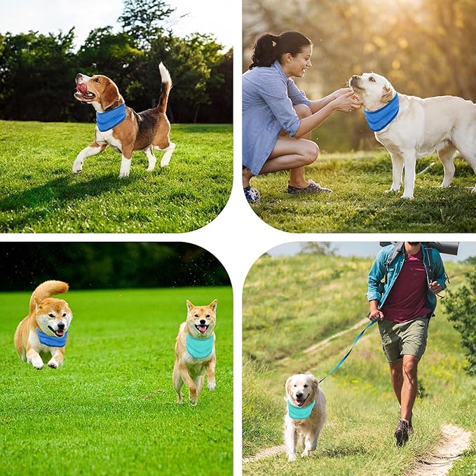 Dog Cooling Bandana – 2 Pack Instant Chill Neck Scarf for Dogs, Summer Cooling Collar for Small Medium Large Pets, Reusable Breathable Nylon Ice Bandana for Outdoor Heat Relief (Blue&Cyan, L)