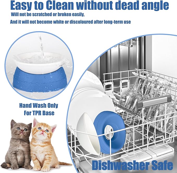 French Bulldog Food Bowl- Slanted Tilted Pug Food Water Bowl,Cat Bowl- Feeder for Frenchie/Shih Tzu/Flat Faced Small Dogs/Puppies/Cats (Blue, 4 Cup)